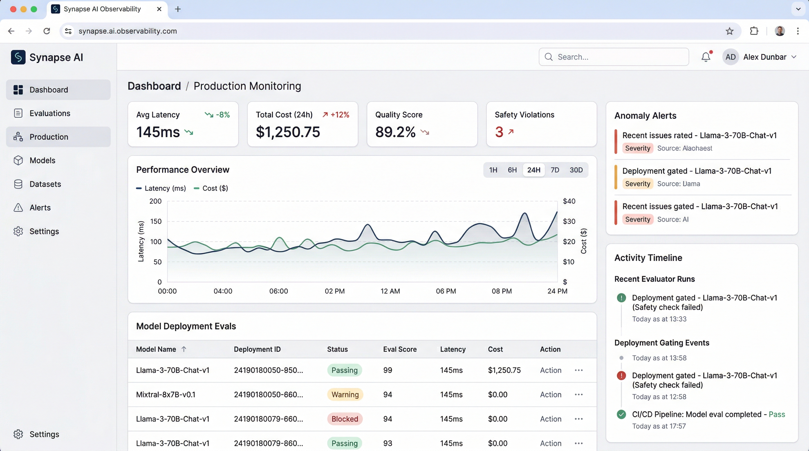 LLM Eval / Monitoring Dashboard — screenshot 2