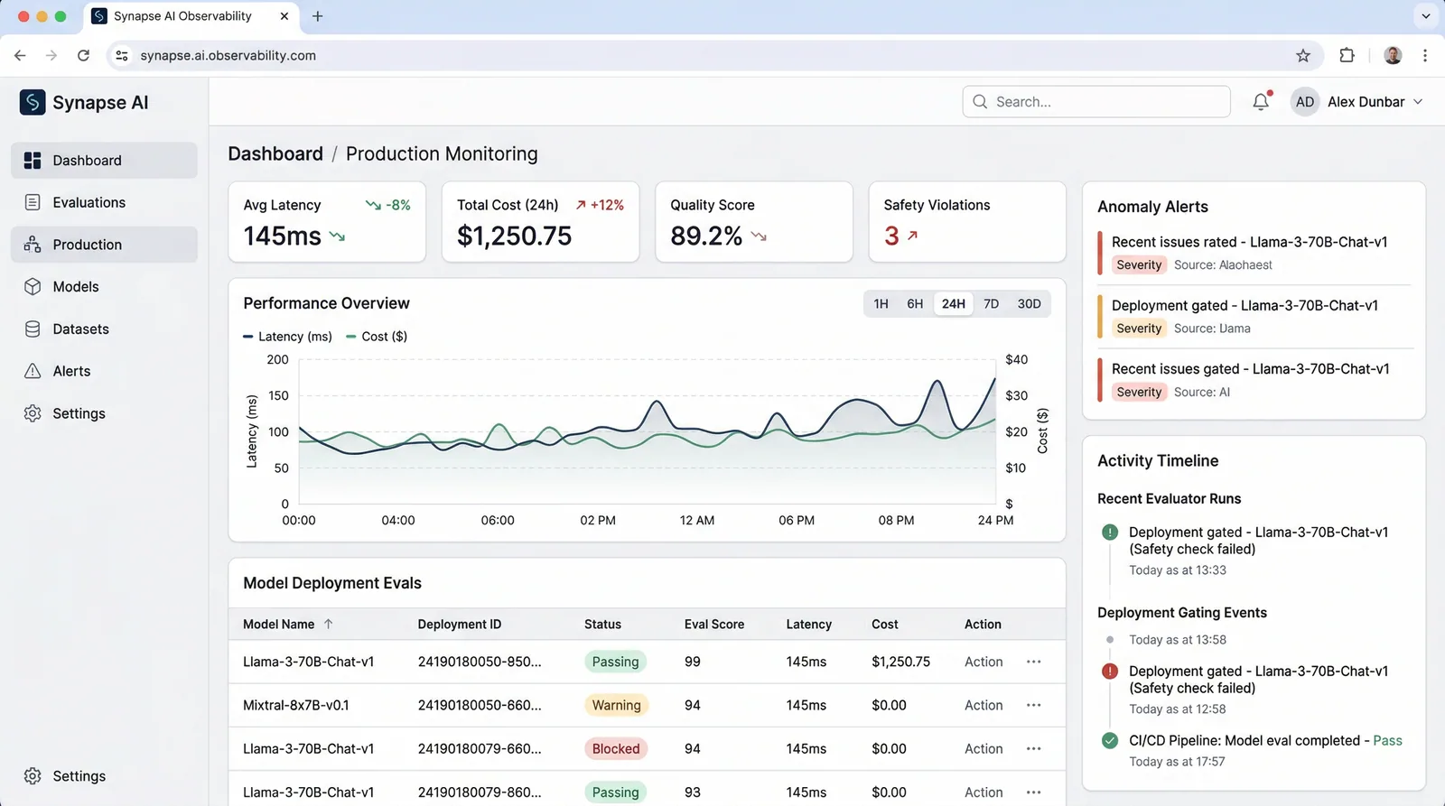 LLM Eval / Monitoring Dashboard — screenshot 2